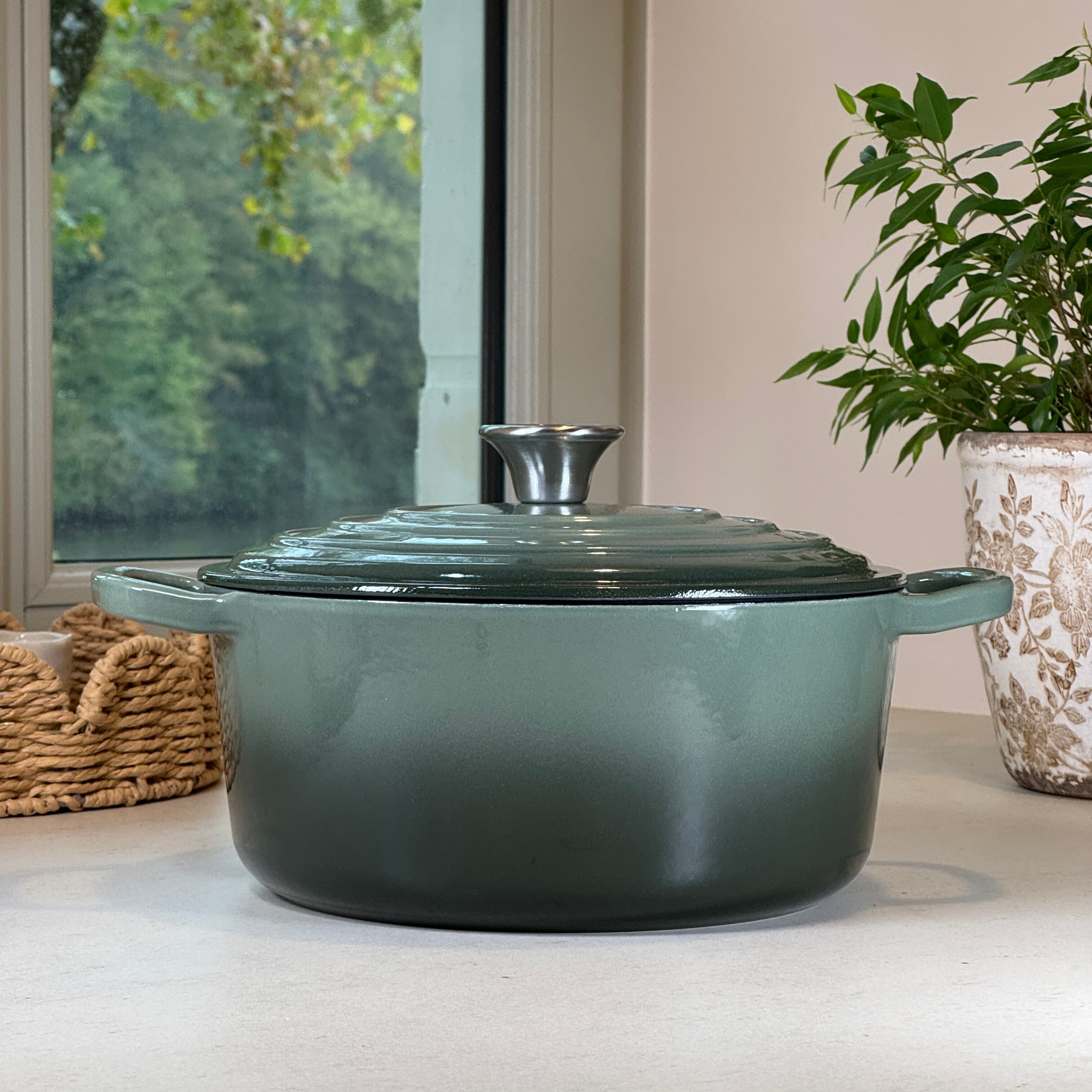 7-piece enameled cast iron set - Fir Green