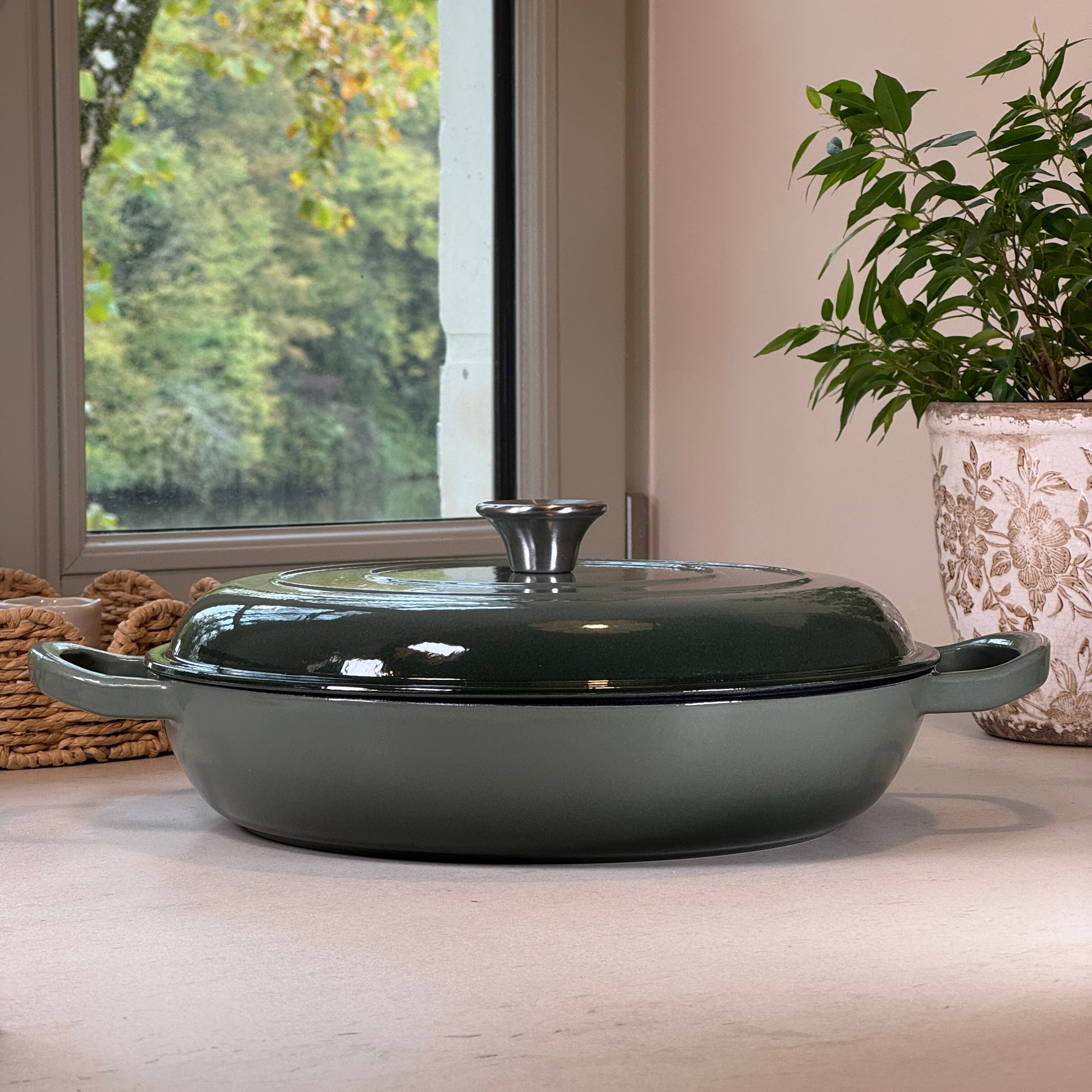 7-piece enameled cast iron set - Fir Green