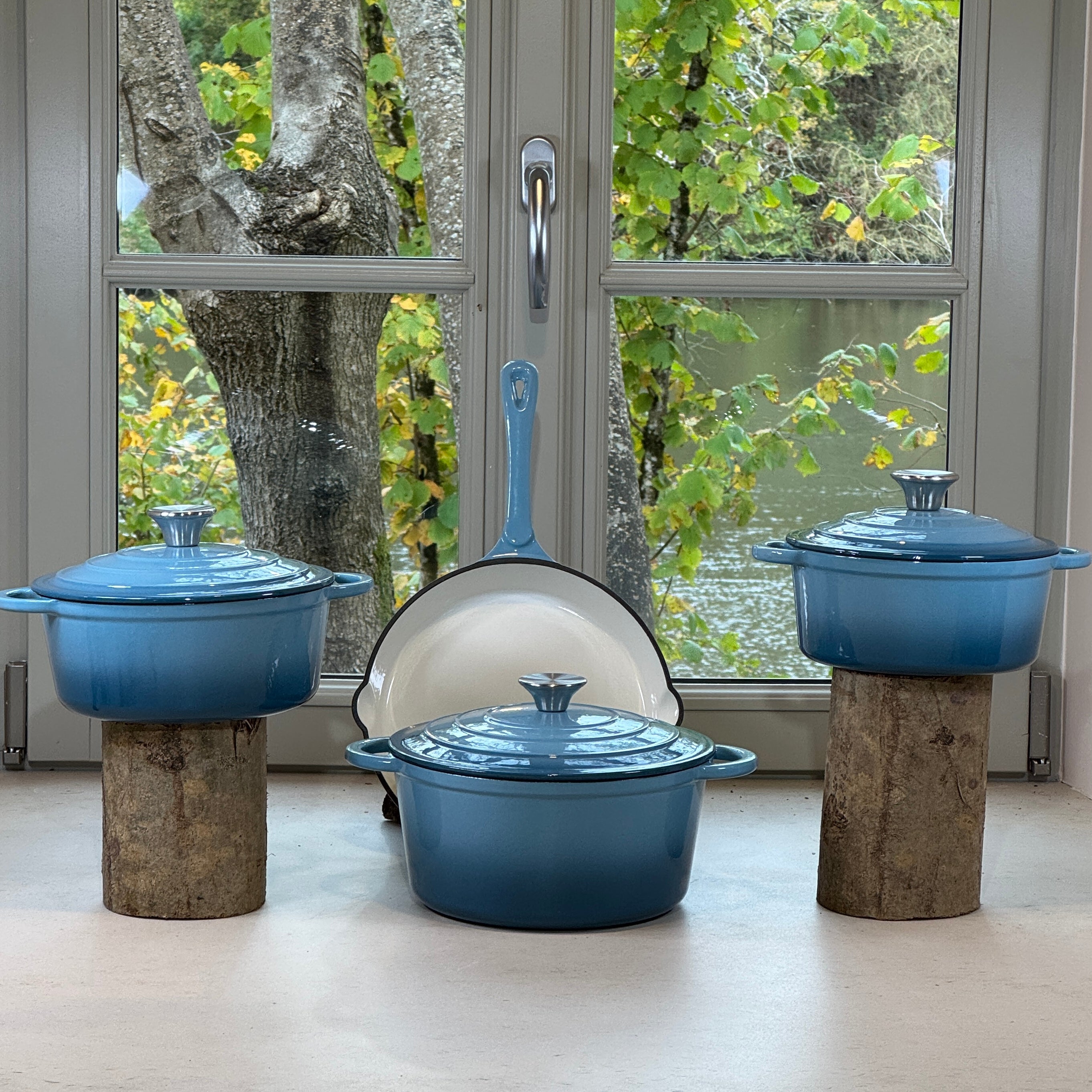 Ensemble 4 pièces en fonte émaillée – Bleu Perle