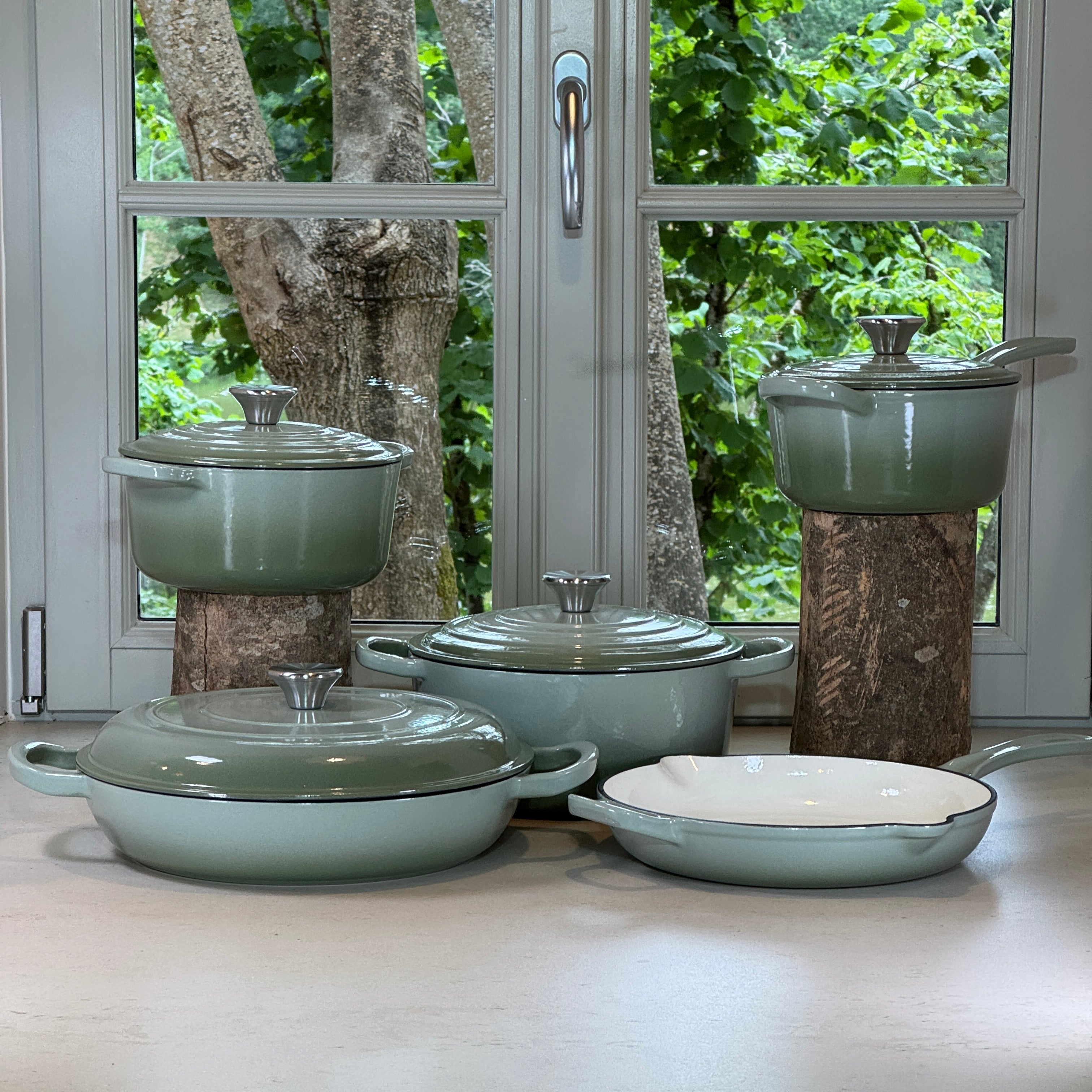 Ensemble 5 pièces en fonte émaillée – Vert Sauge