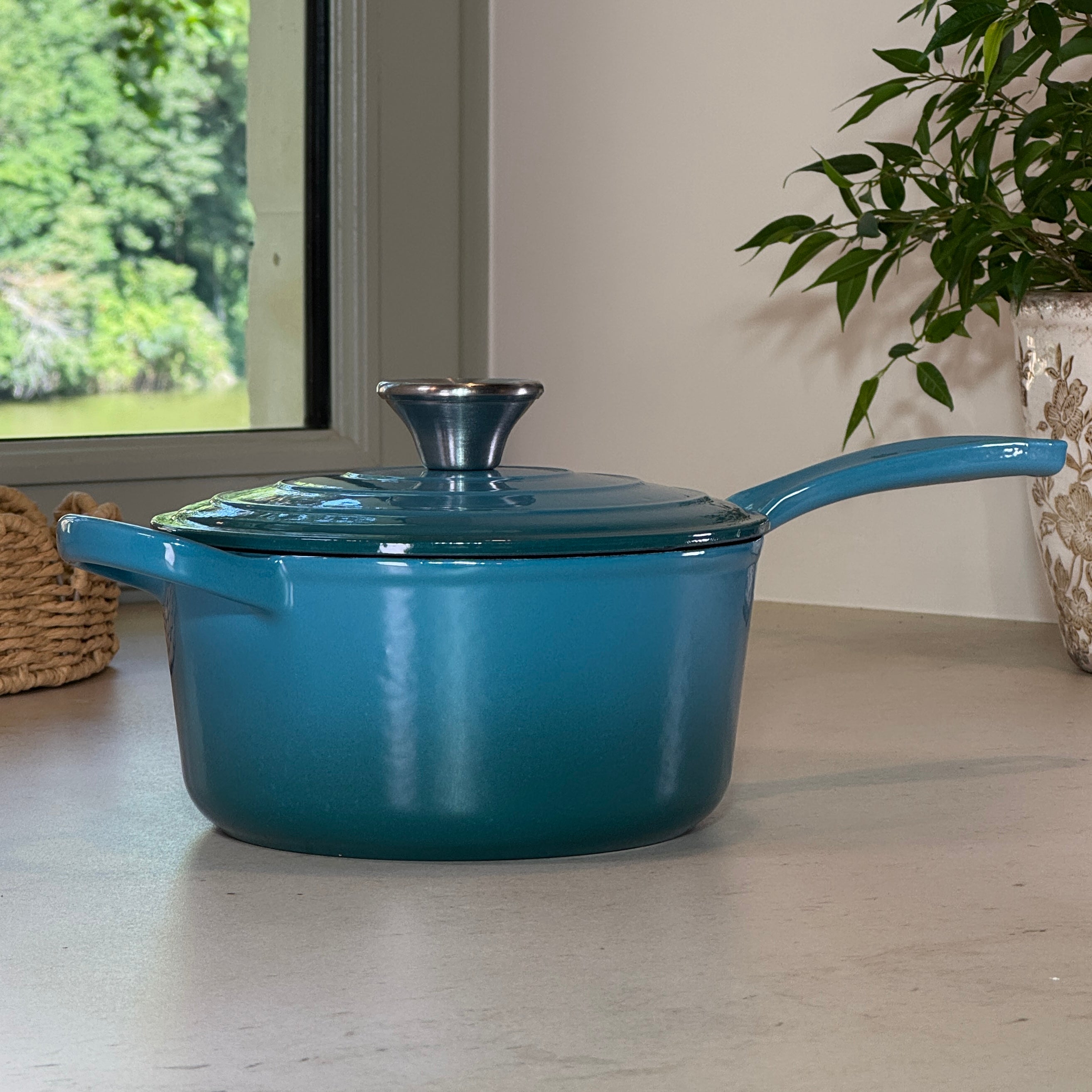 Casserole ronde fonte émaillée turquoise