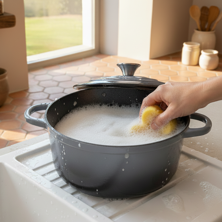 Cocotte ronde gris anthracite en fonte émaillée eau savonneuse