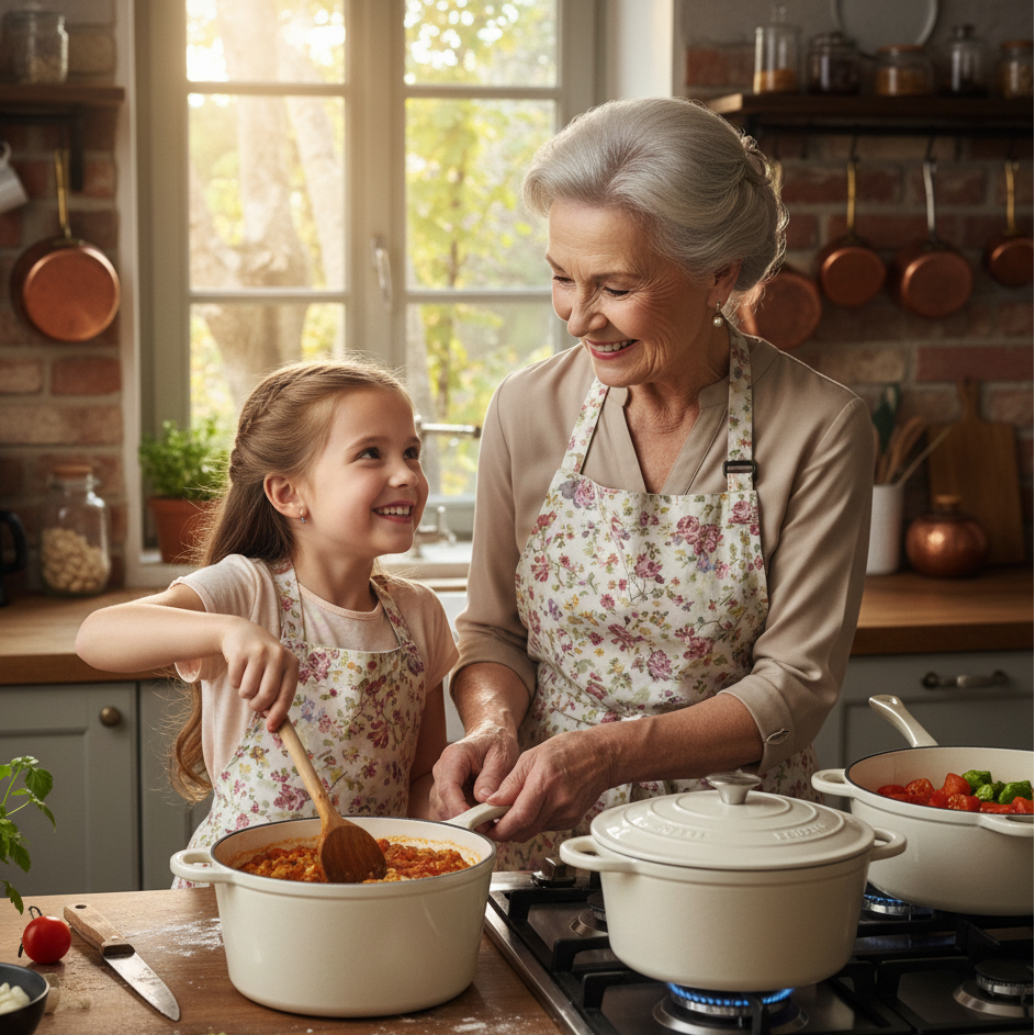 Cuisine ensemble quatres pèces en fonte émaillée Blanc Vanille