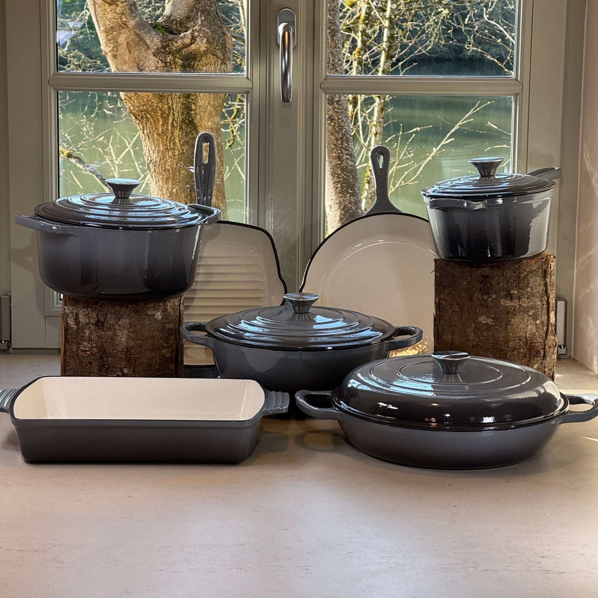 Ensemble 7 pièces en fonte émaillée Gris Anthracite