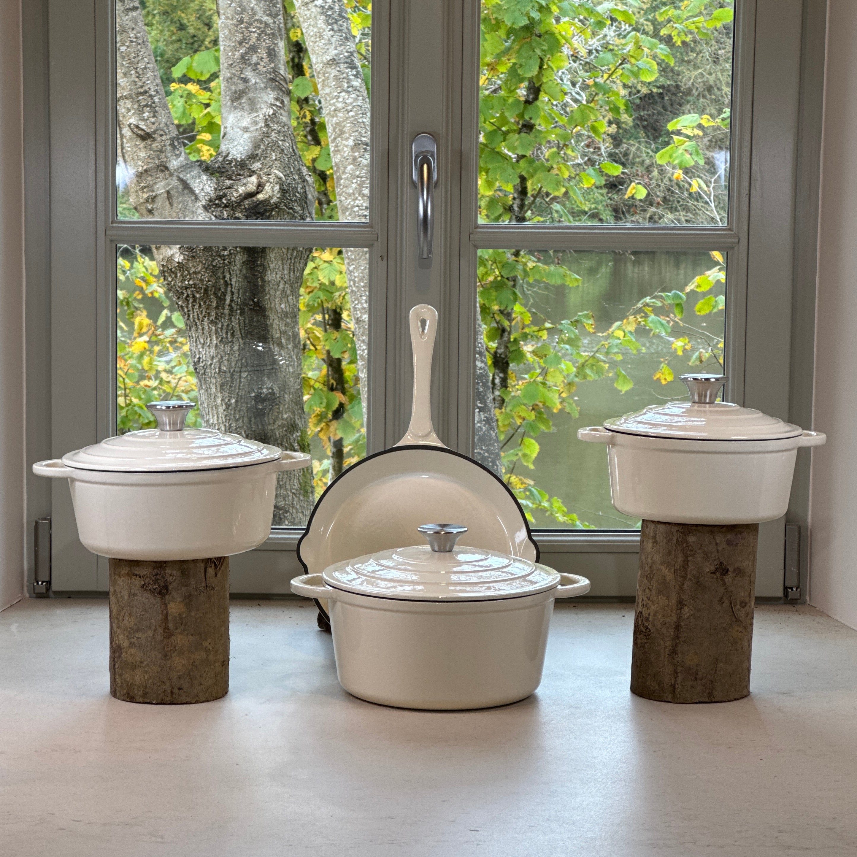 Ensemble quatre pièces en fonte émaillée Blanc Vanille