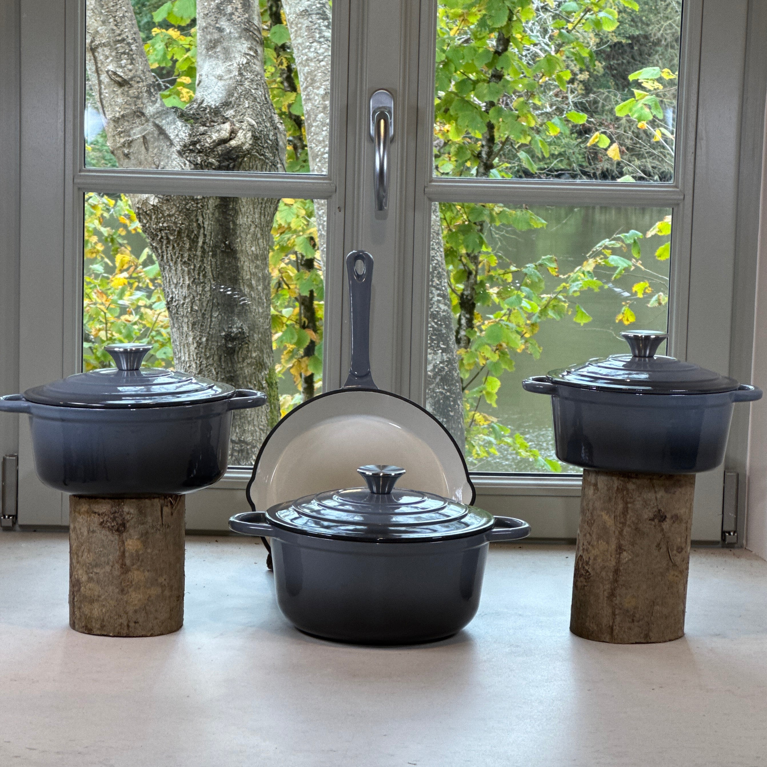 Ensemble quatre pièces en fonte émaillée Gris Anthracite