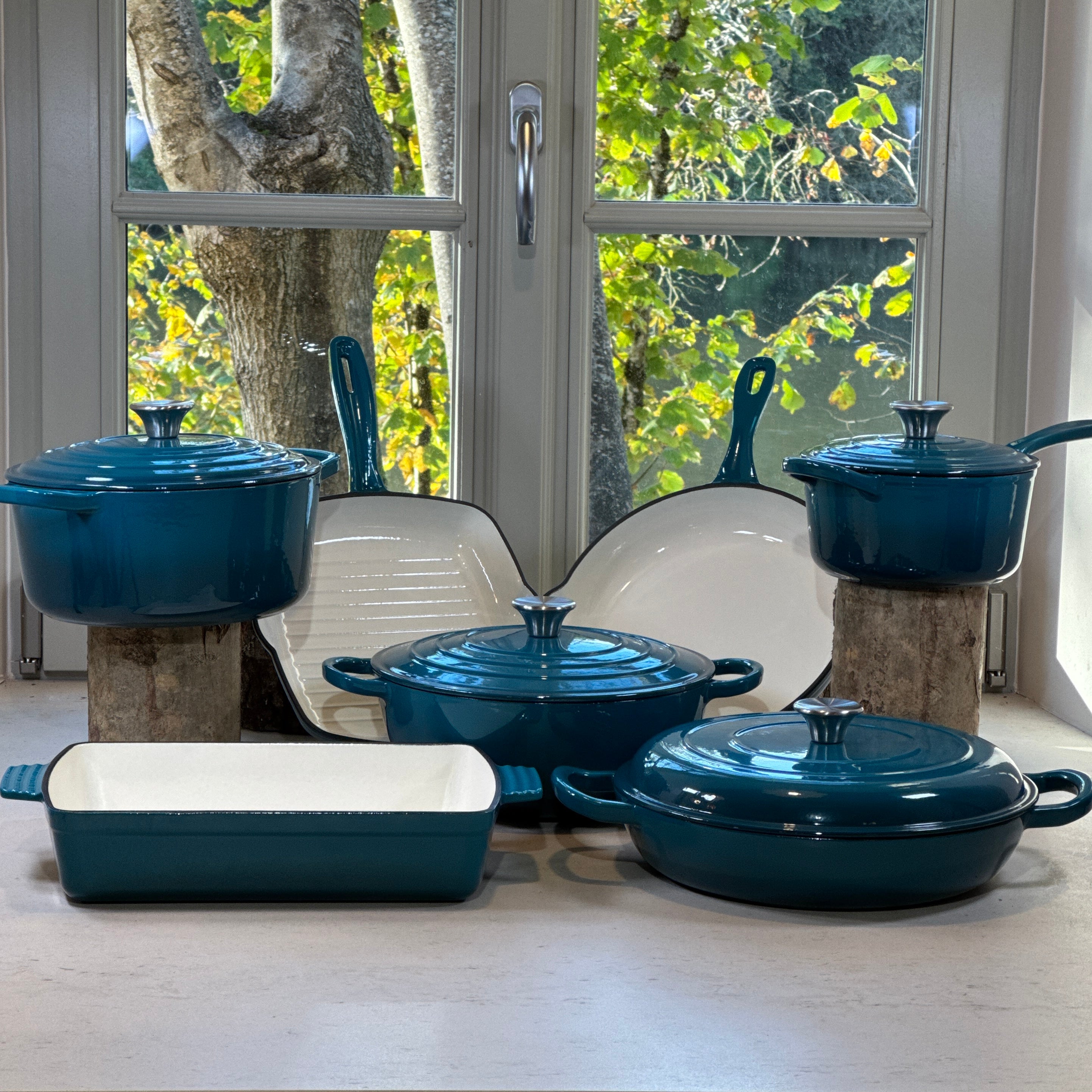 Ensemble sept pièces fonte émaillée Bleu Cyan