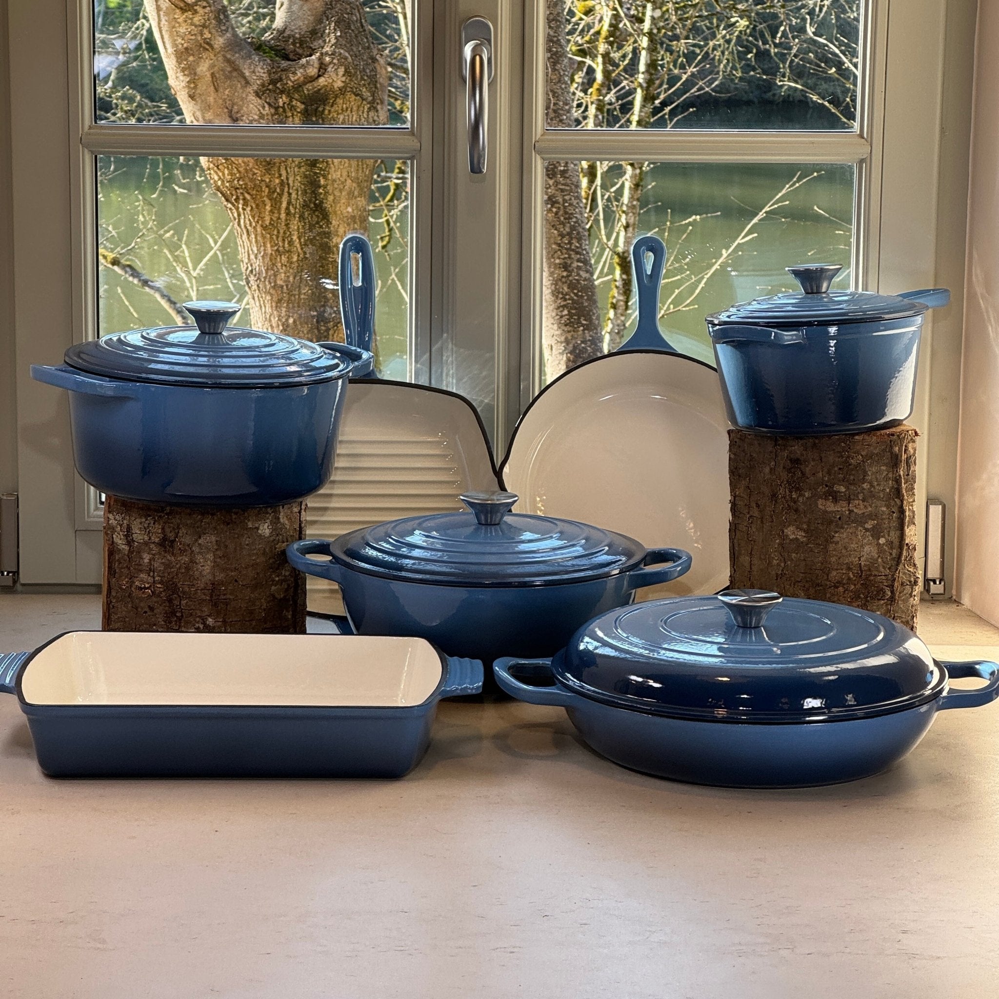 Ensemble sept pièces fonte émaillée Bleu Perle