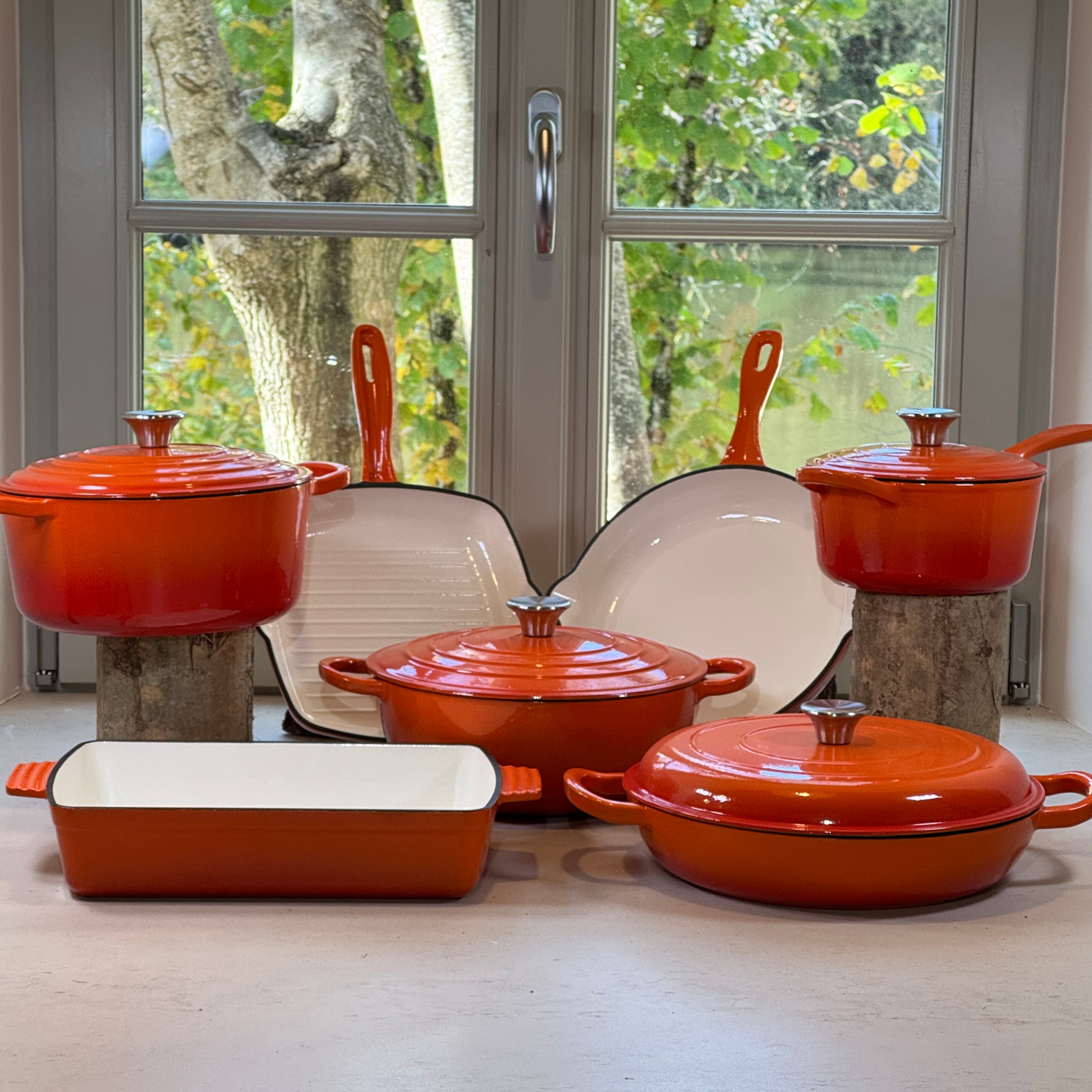 Ensemble sept pièces fonte émaillée Orange