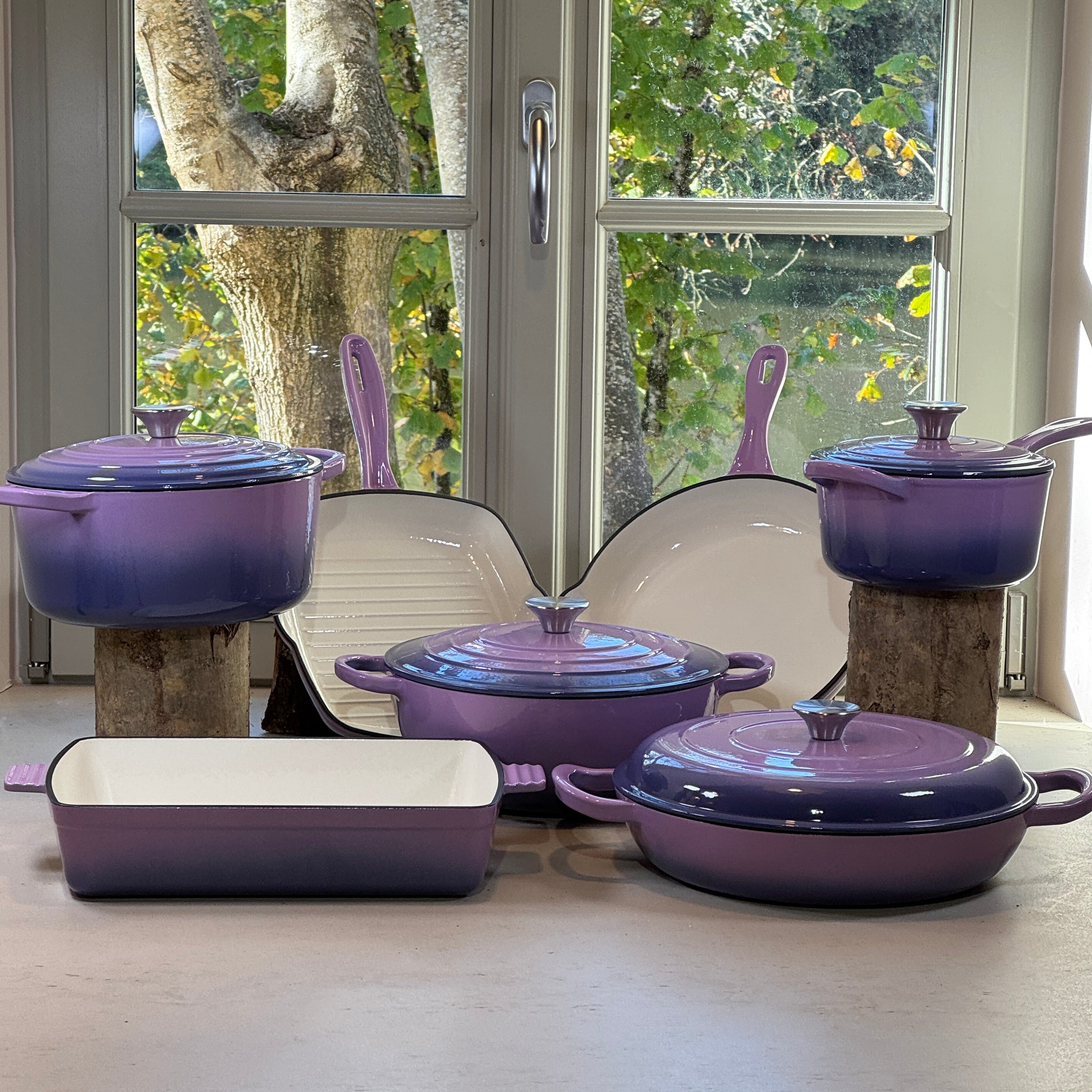 Ensemble sept pièces fonte émaillée Violet Prune