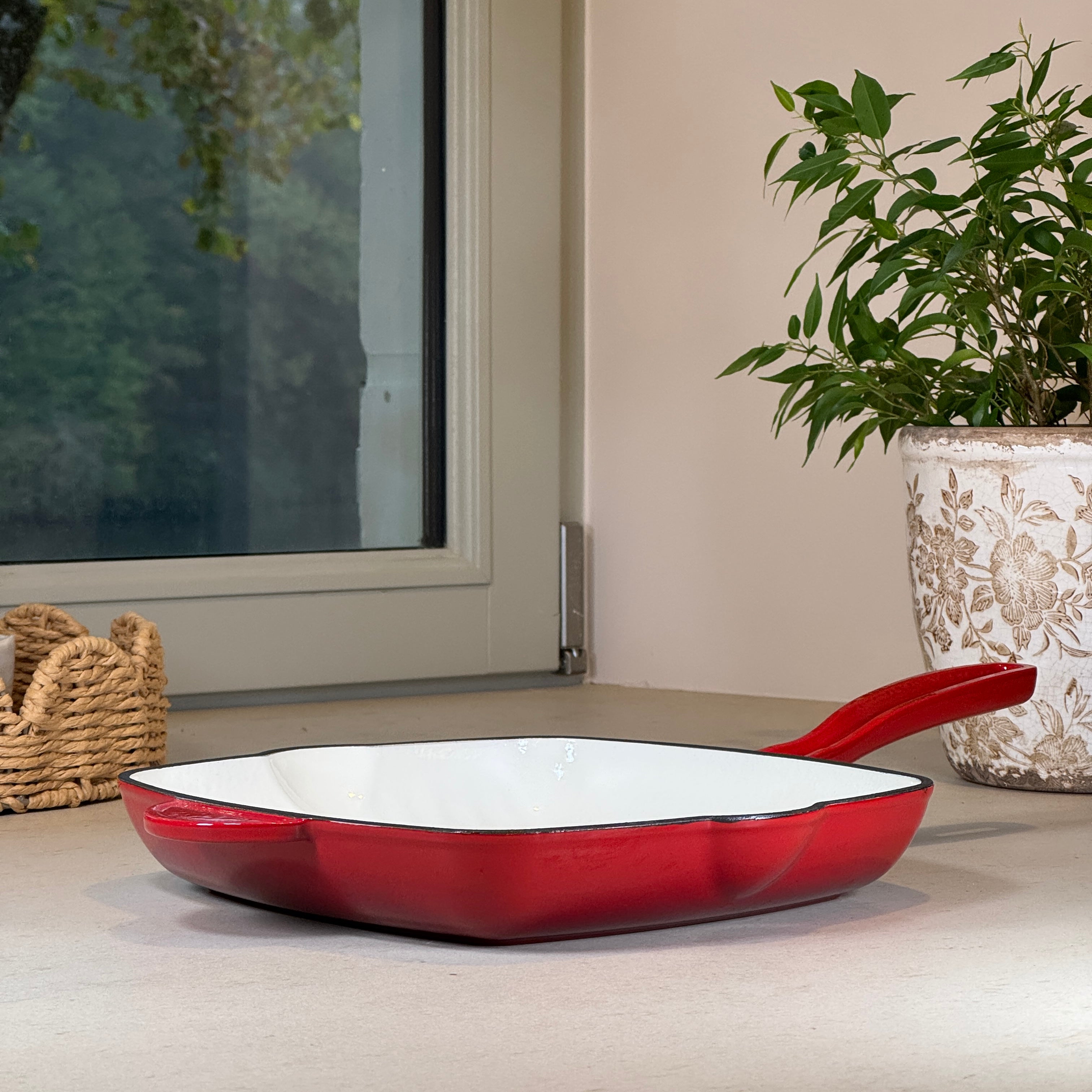 Grill carré en fonte émaillée rouge cerise