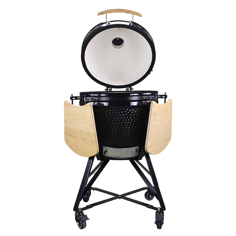 Kamado ouvert 21 pouces en céramique noir avec grille de cuisson pour grillades et fumage