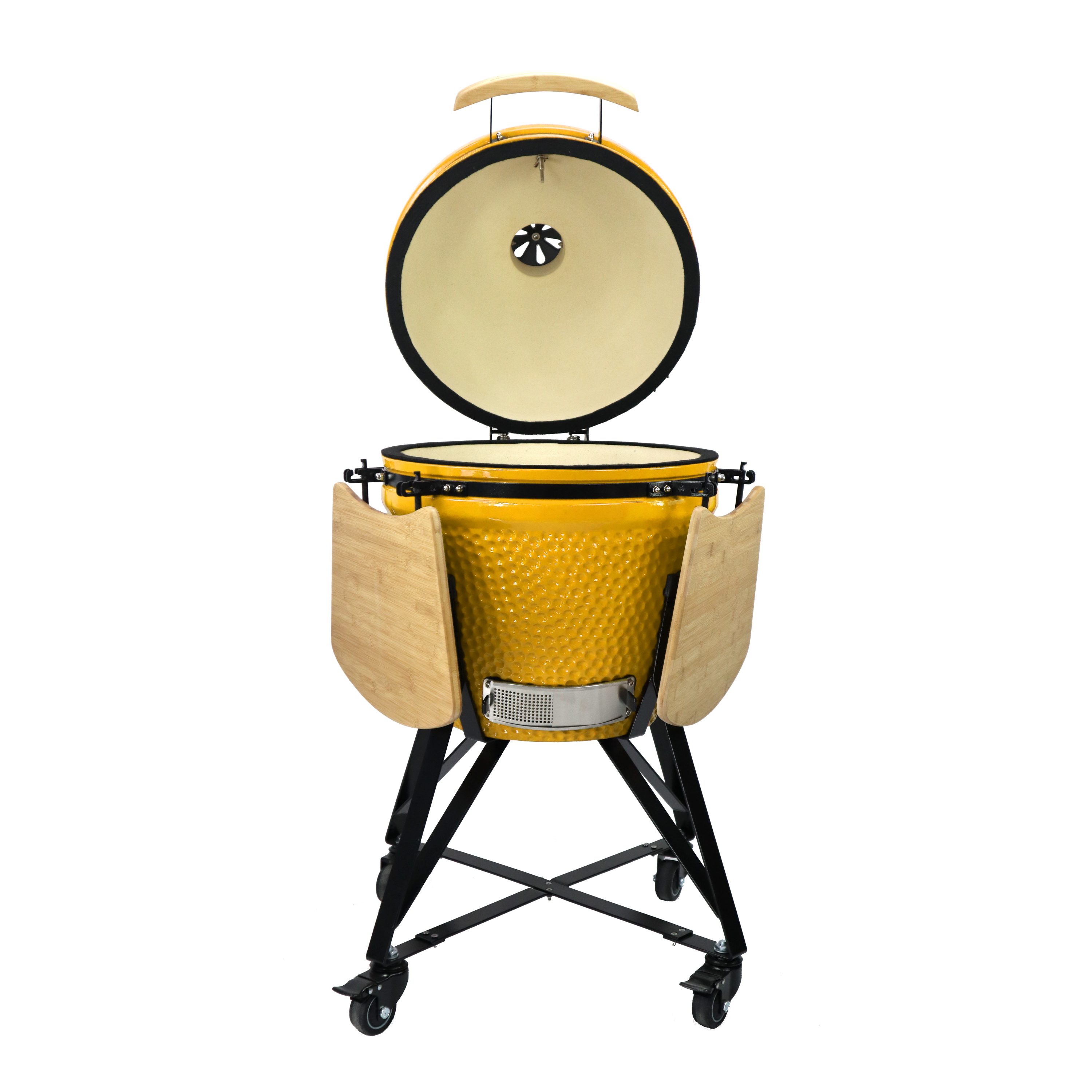 Kamado ouvert 21 pouces en céramique jaune avec grille de cuisson pour grillades et fumage
