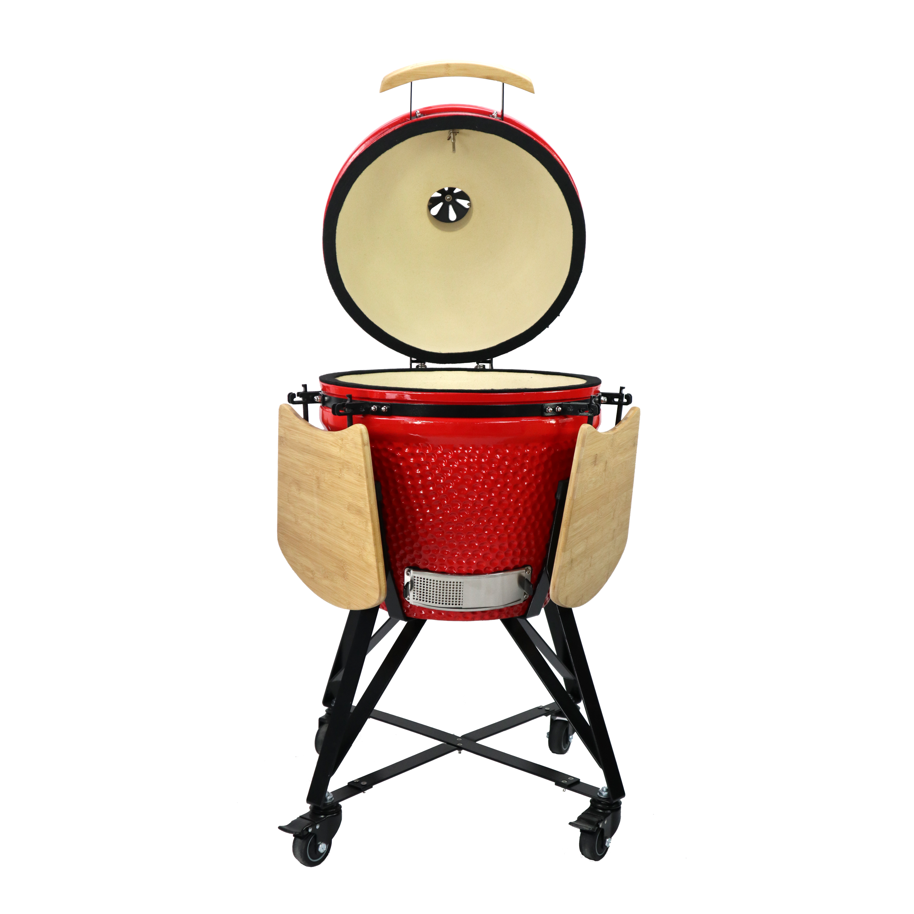 Kamado ouvert 21 pouces en céramique rouge avec grille de cuisson pour grillades et fumage