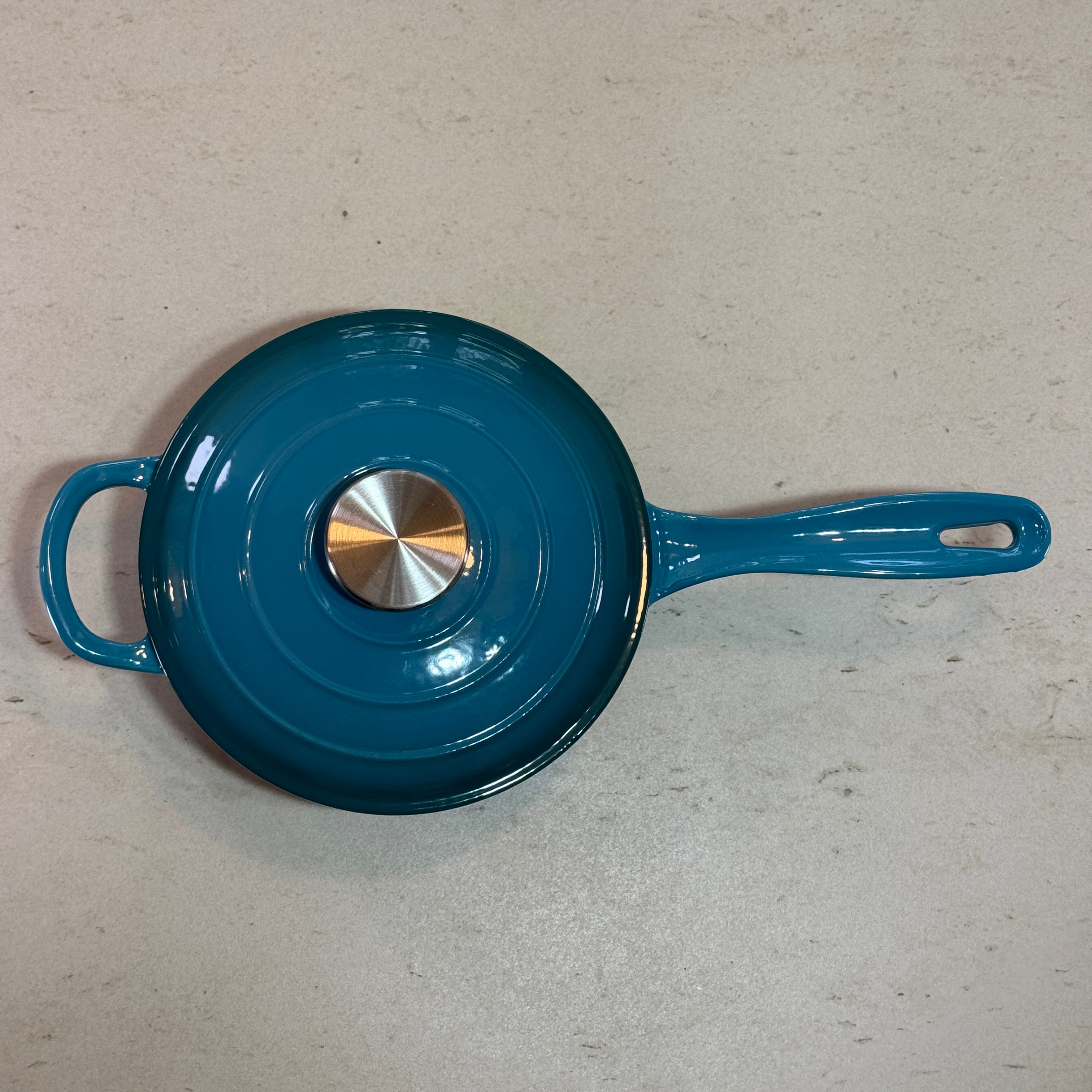 Poignée casserole fonte émaillée turquoise