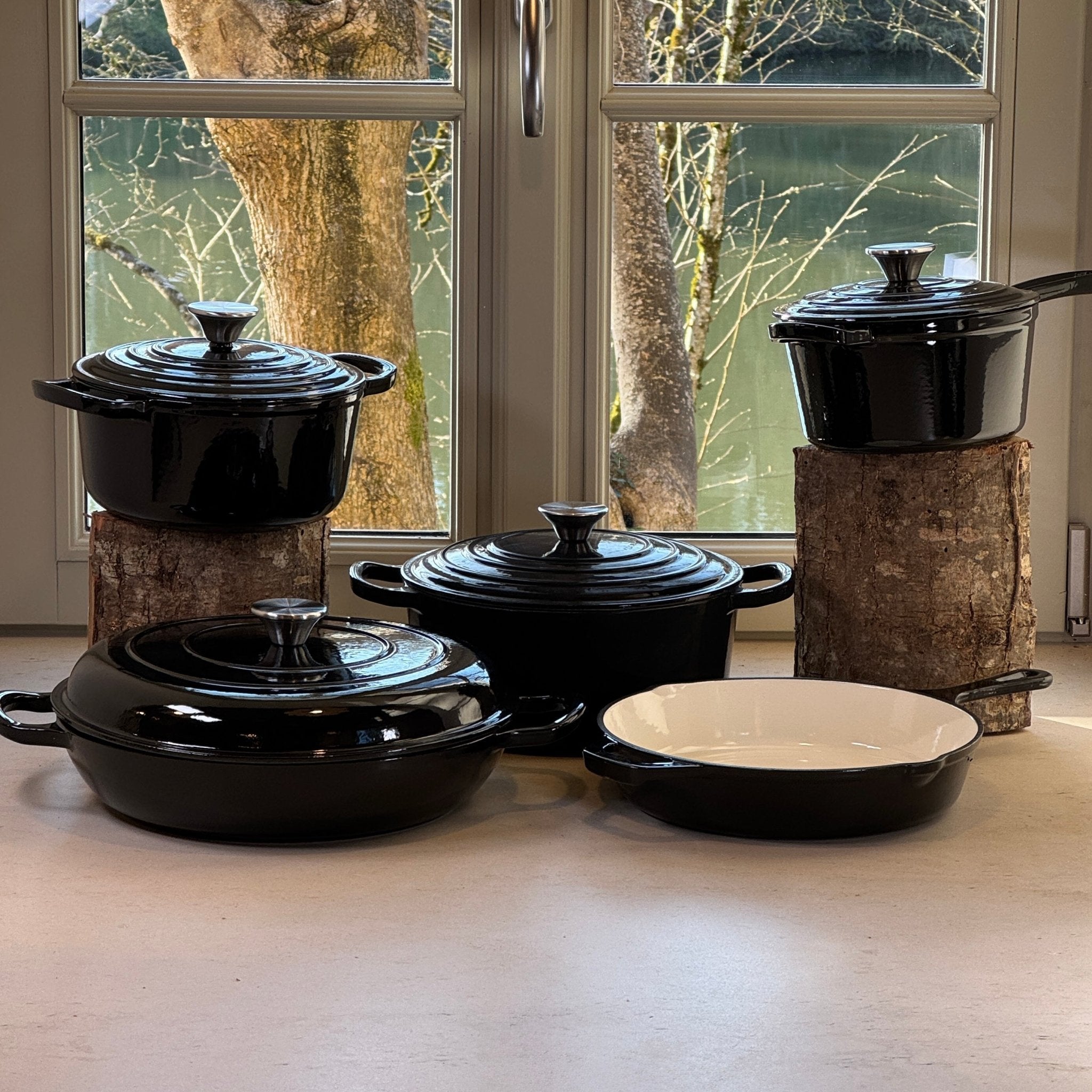 Set de 5 pièces en fonte émaillée Noir Brillant