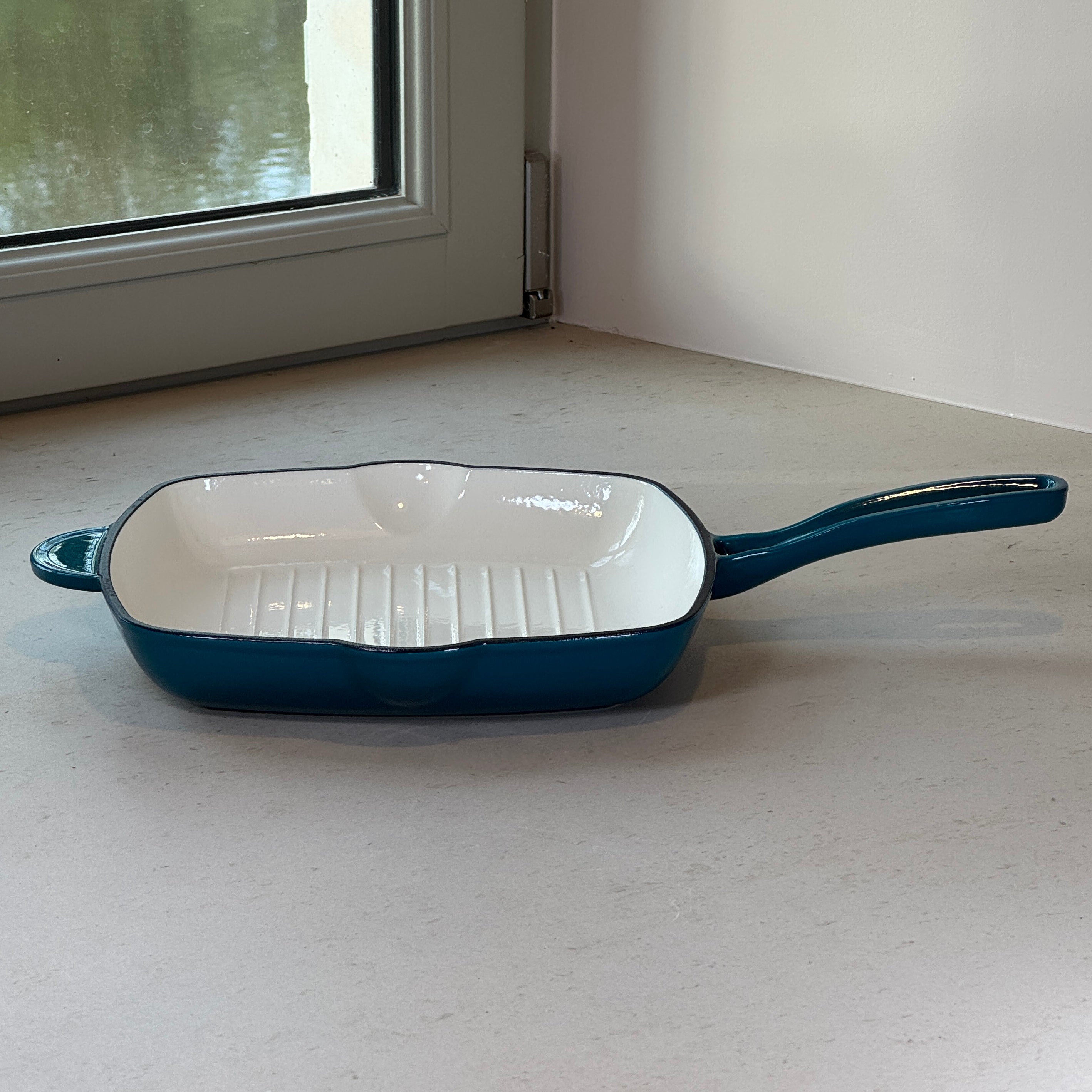 Grill carré en fonte émaillée - Bleu Cyan