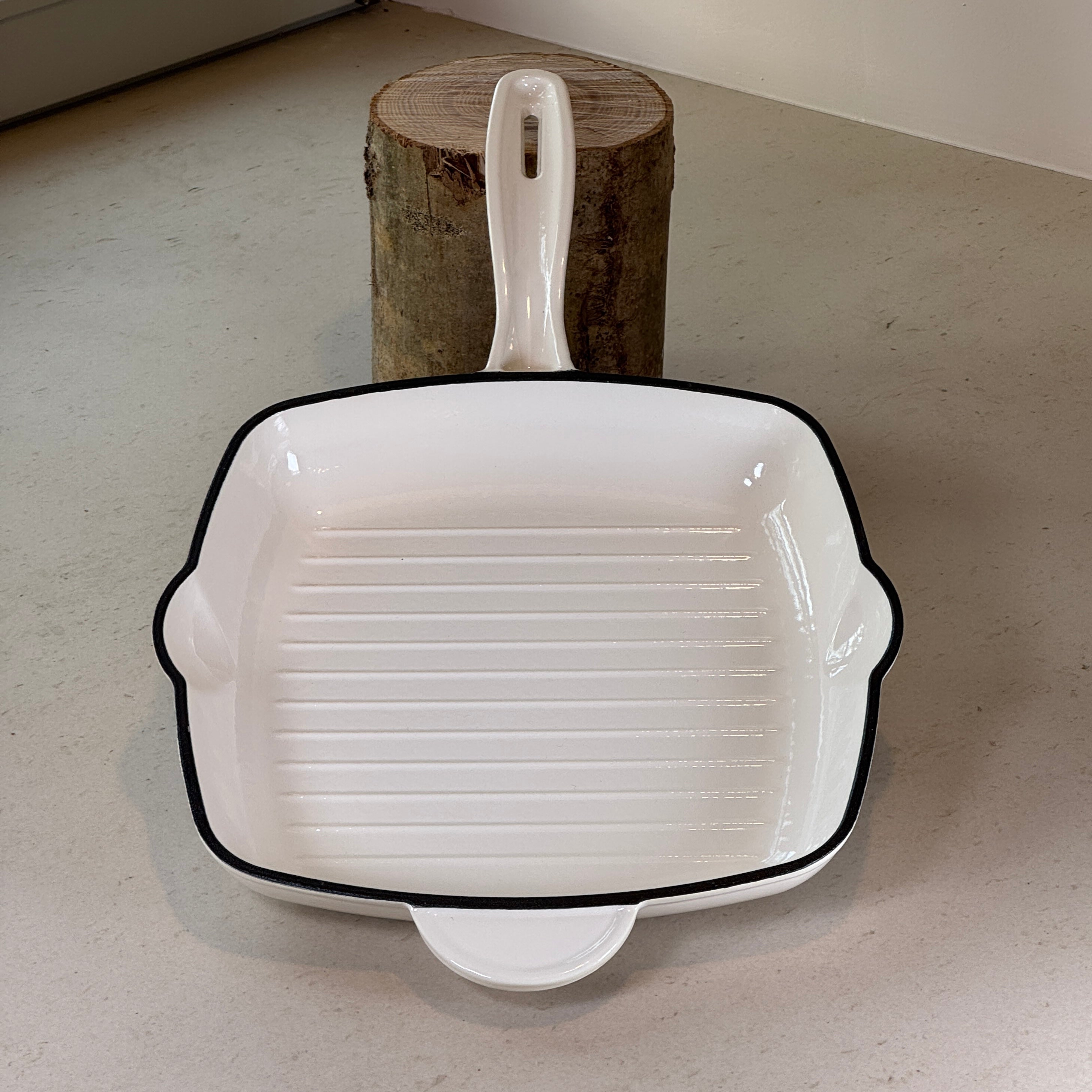 Grill carré en fonte émaillée - Blanc Vanille