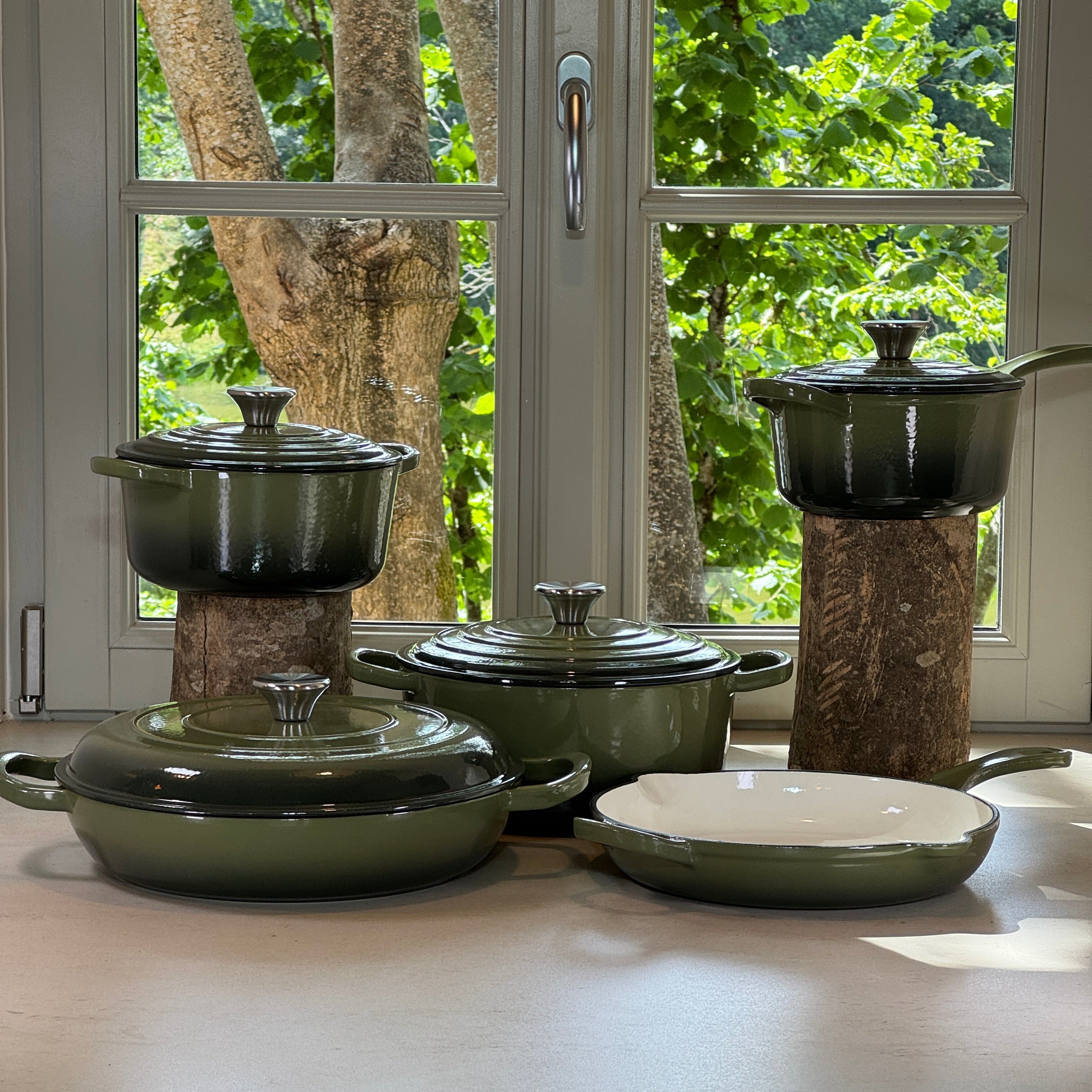 Ensemble 5 pièces en fonte émaillée – Vert Sapin
