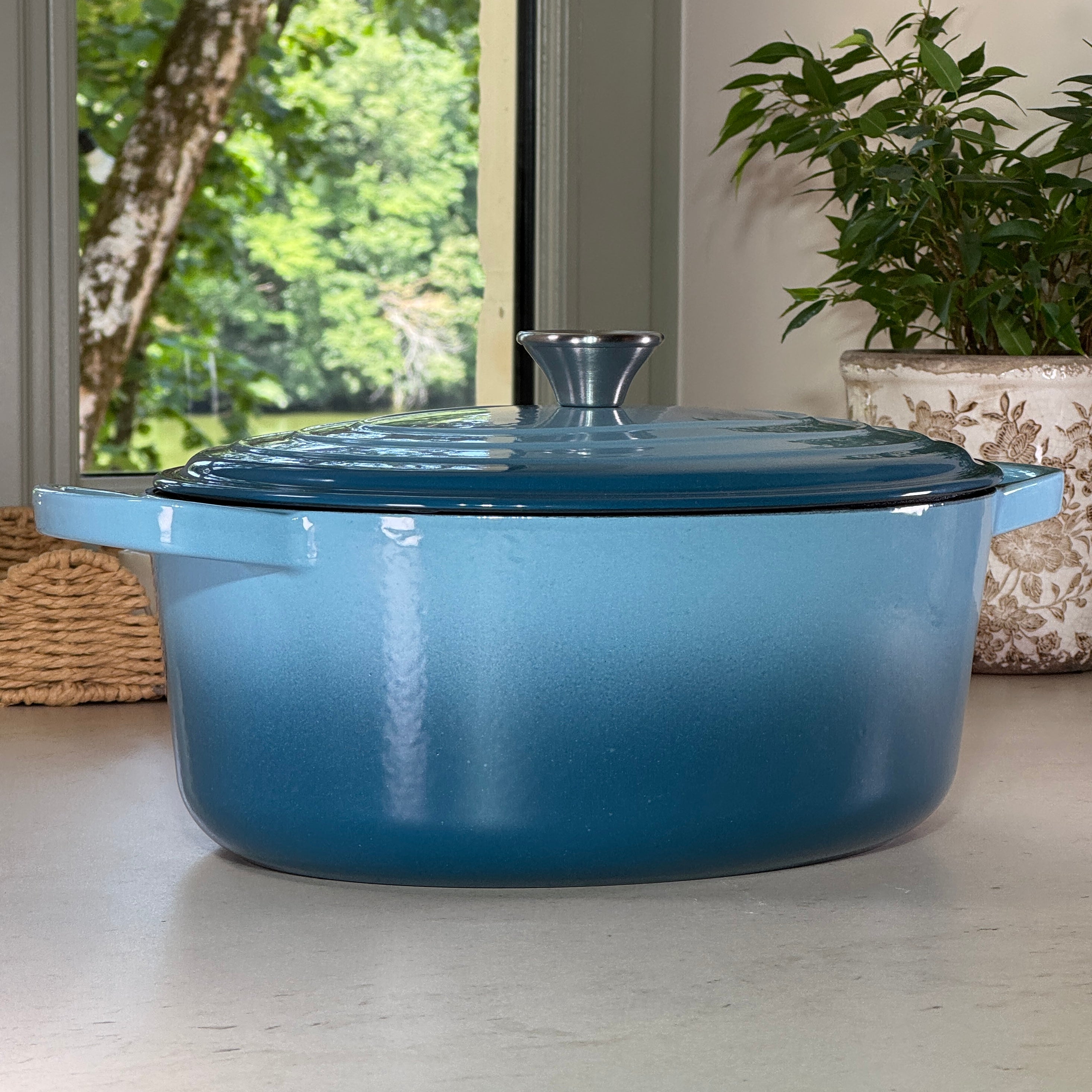 Cocotte ovale en fonte émaillée – Turquoise
