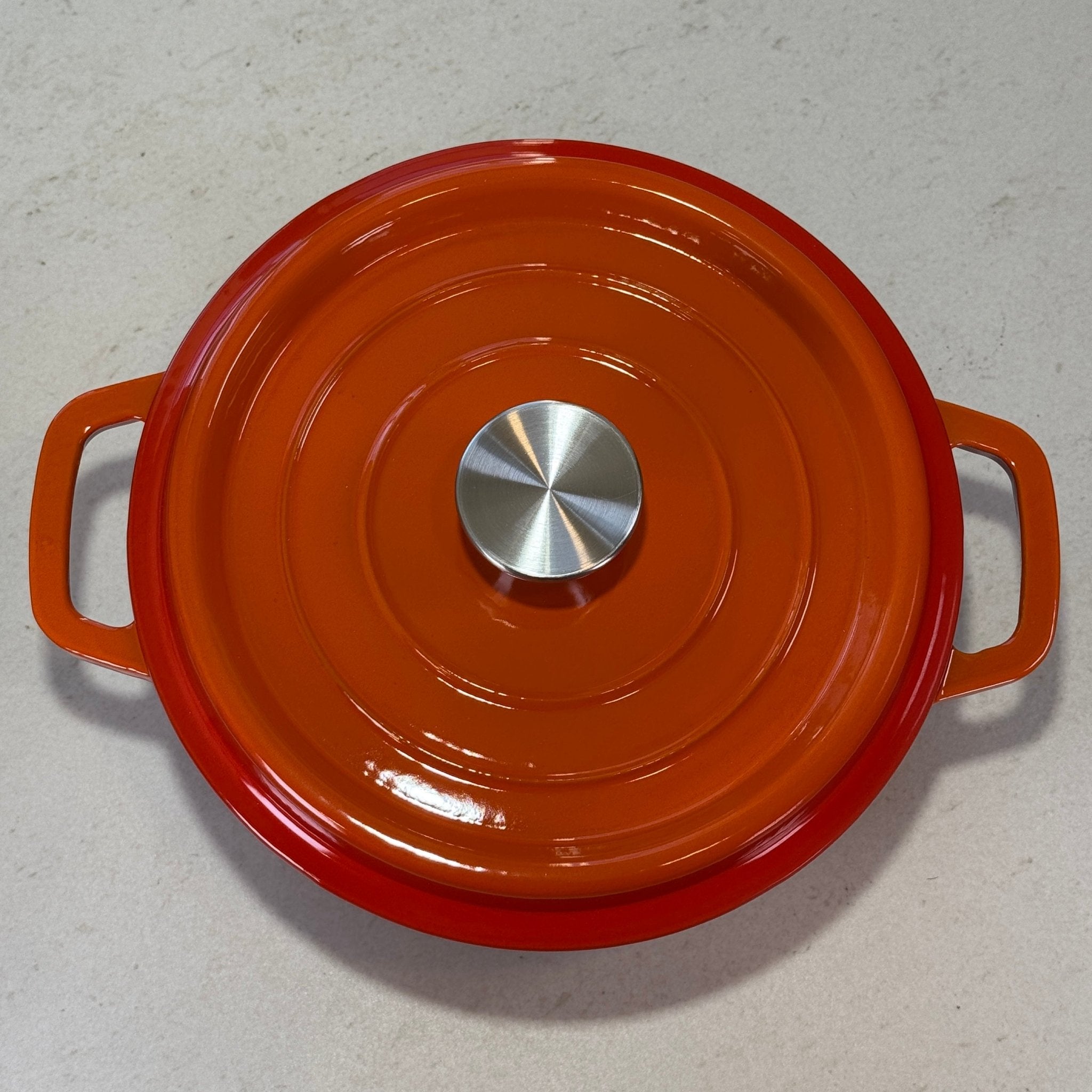 Cocotte classique ronde en fonte émaillée Orange avec couvercle épais pour cuisson lente et maîtrisée