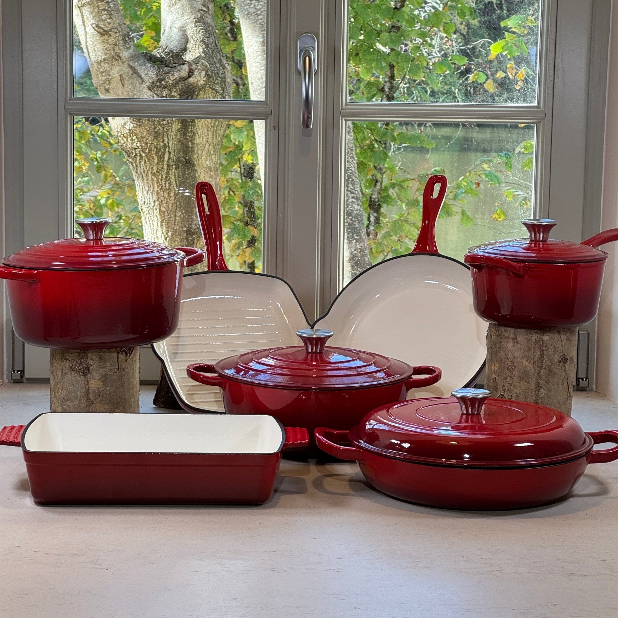 Ensemble sept pièces fonte émaillée Rouge Cerise