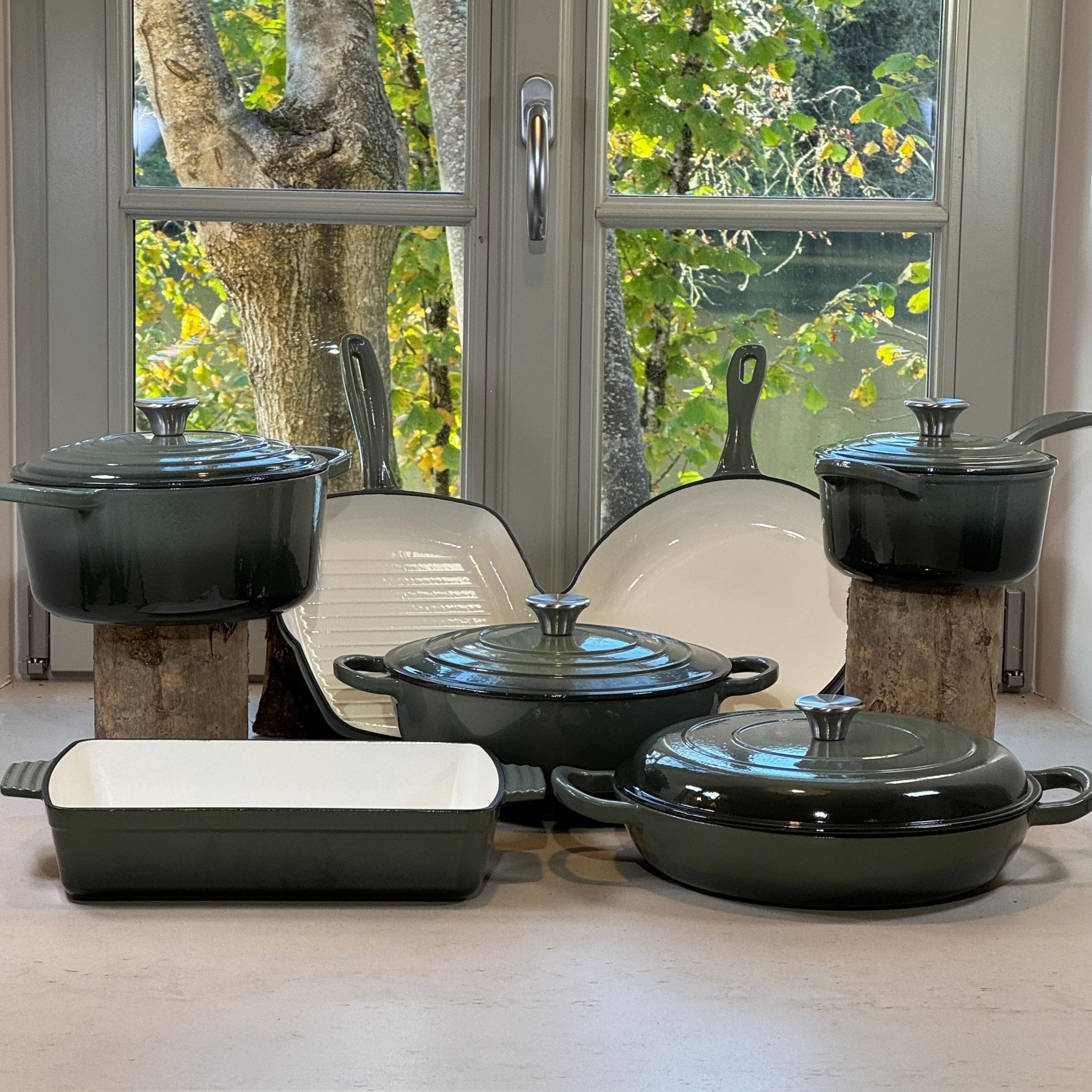 Ensemble sept pièces fonte émaillée Vert Sapin