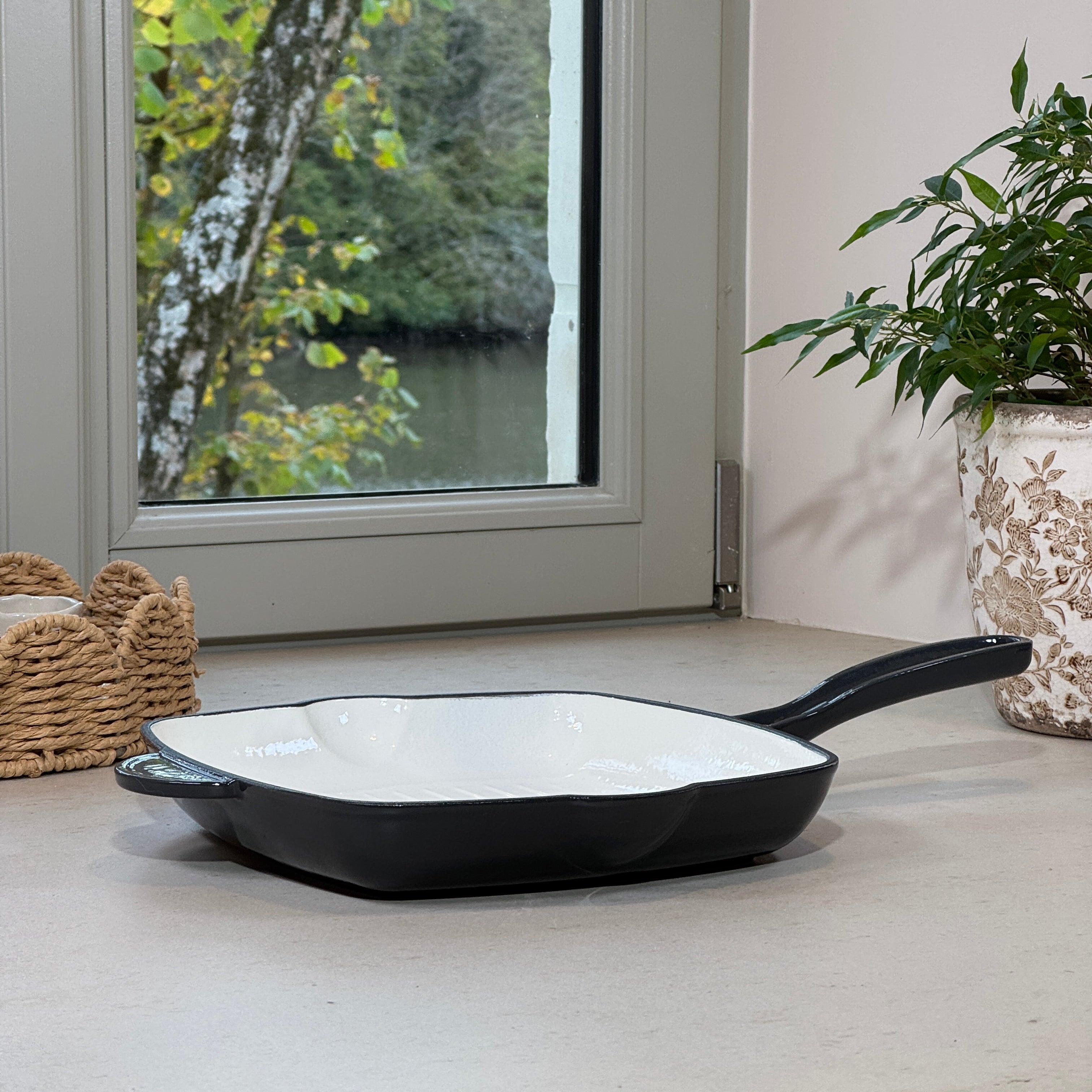 Grill carré en fonte émaillée Gris Truffe