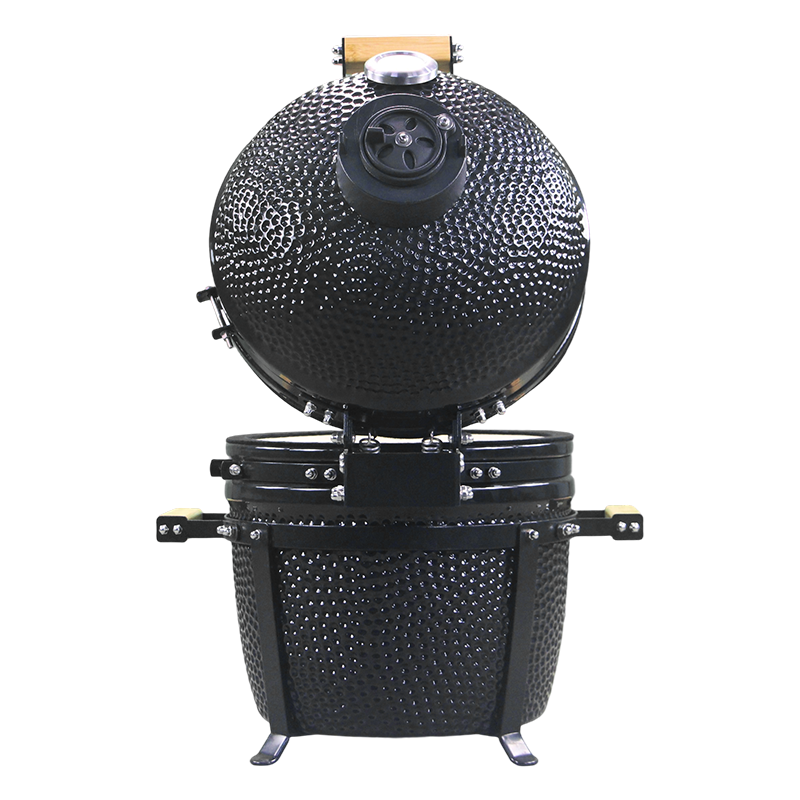 Kamado noir 15 pouces vu dos ouvert