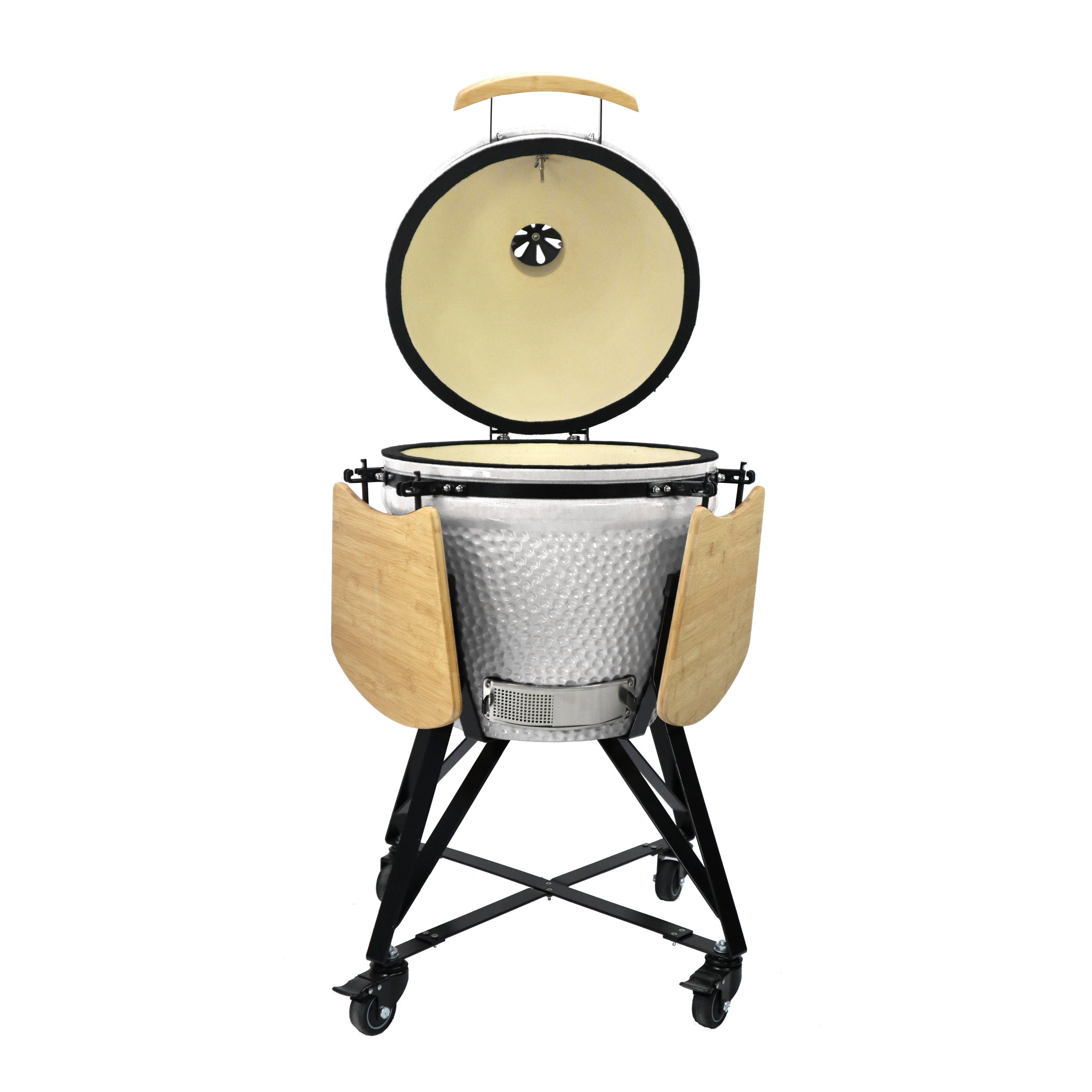 Kamado ouvert 21 pouces en céramique blanc avec grille de cuisson pour grillades et fumage