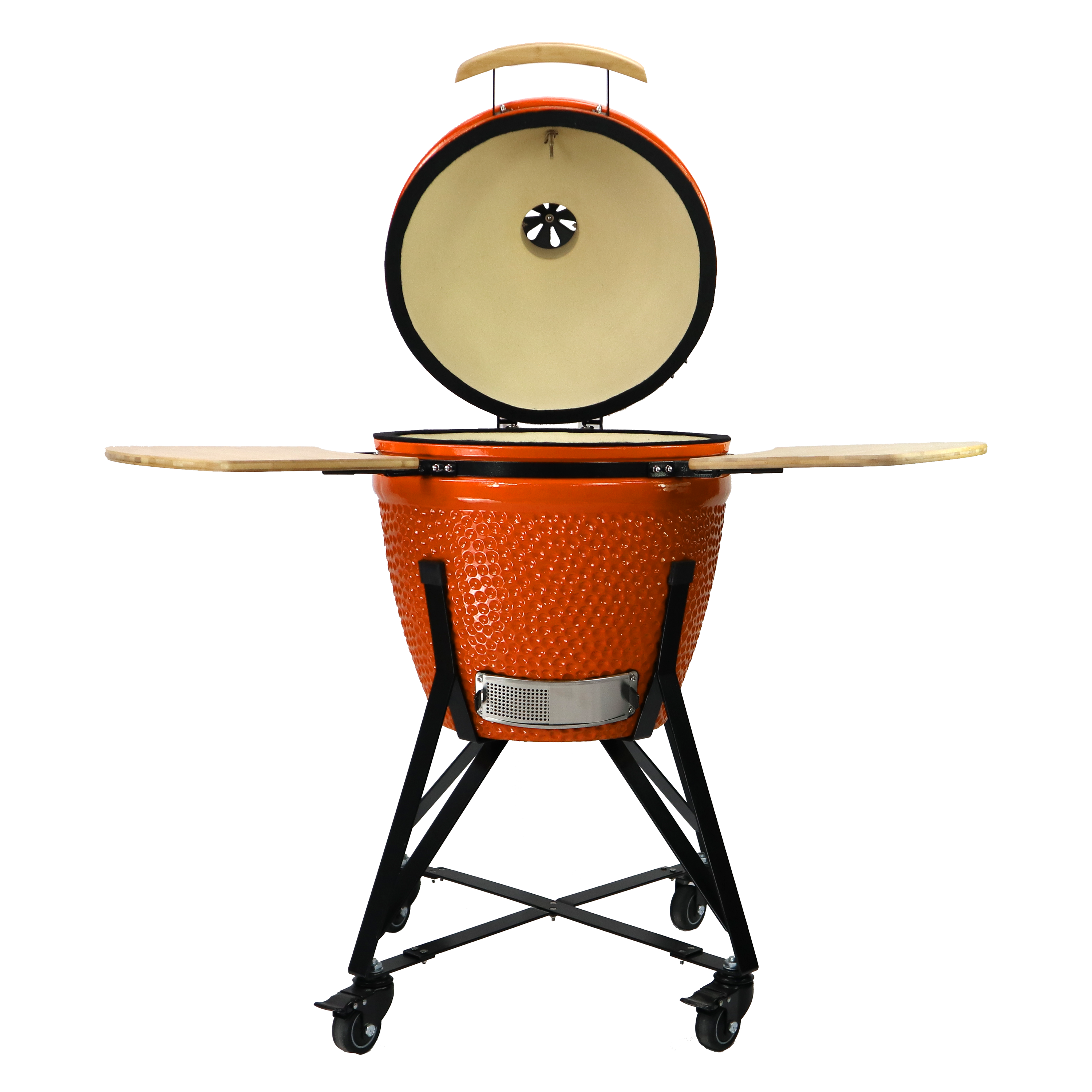 Kamado ouvert 21 pouces en céramique orange avec grille de cuisson pour grillades et fumage