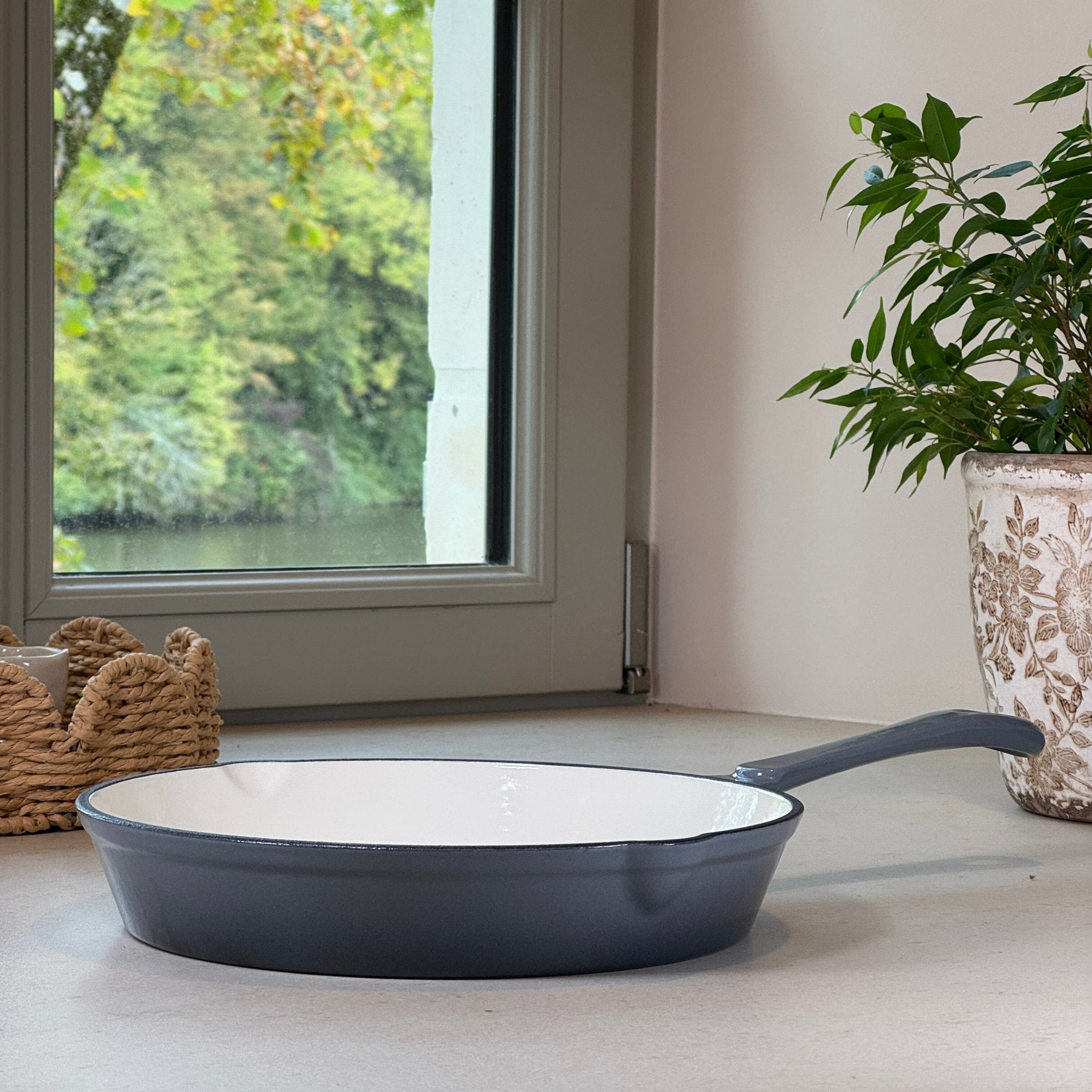 Poêle ronde fonte émaillée Gris Anthracite