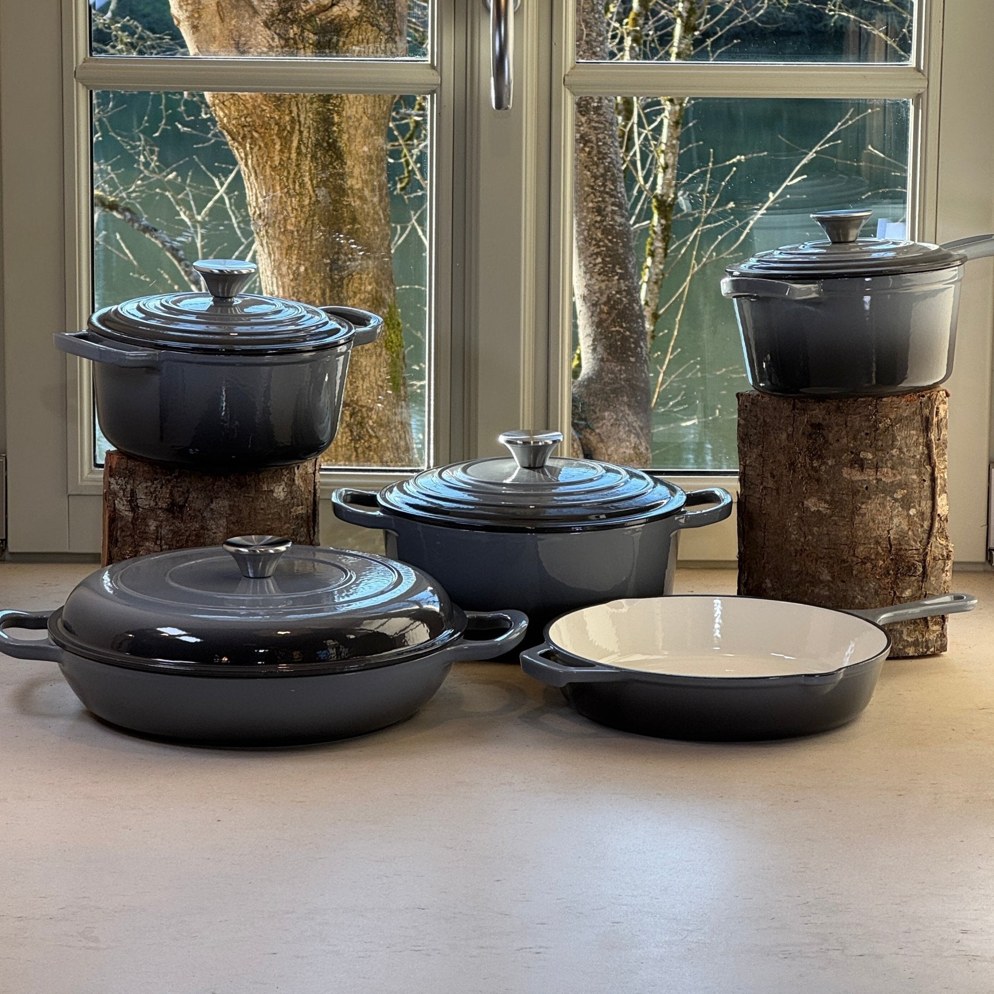 Set 5 pièces en fonte émaillée gris anthracite